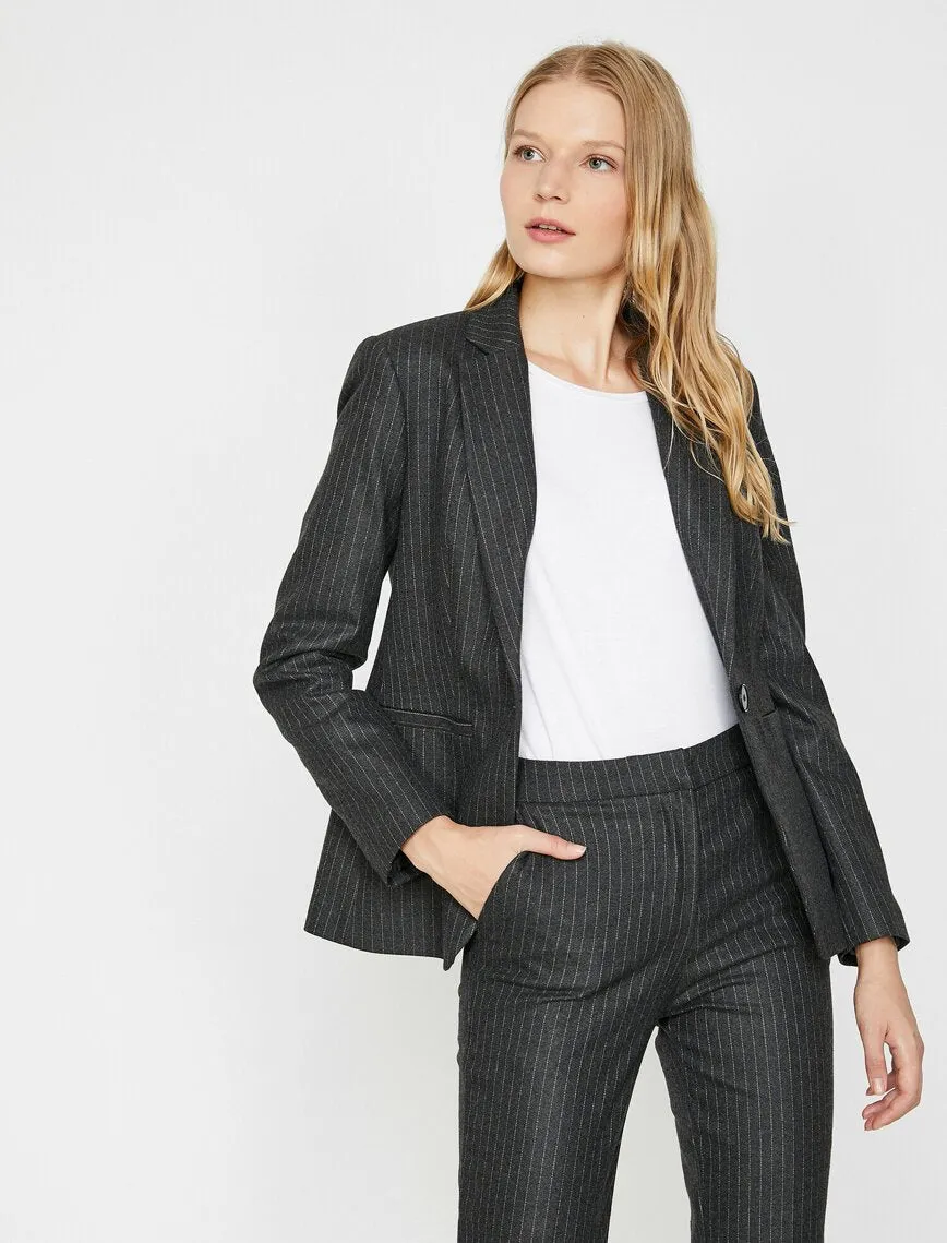 16513 Grey Tailored Striped Jacket