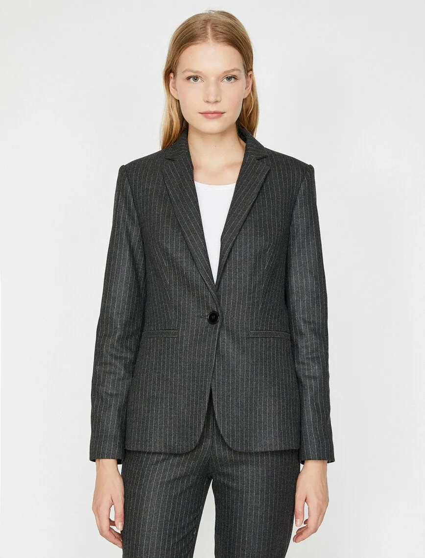 16513 Grey Tailored Striped Jacket