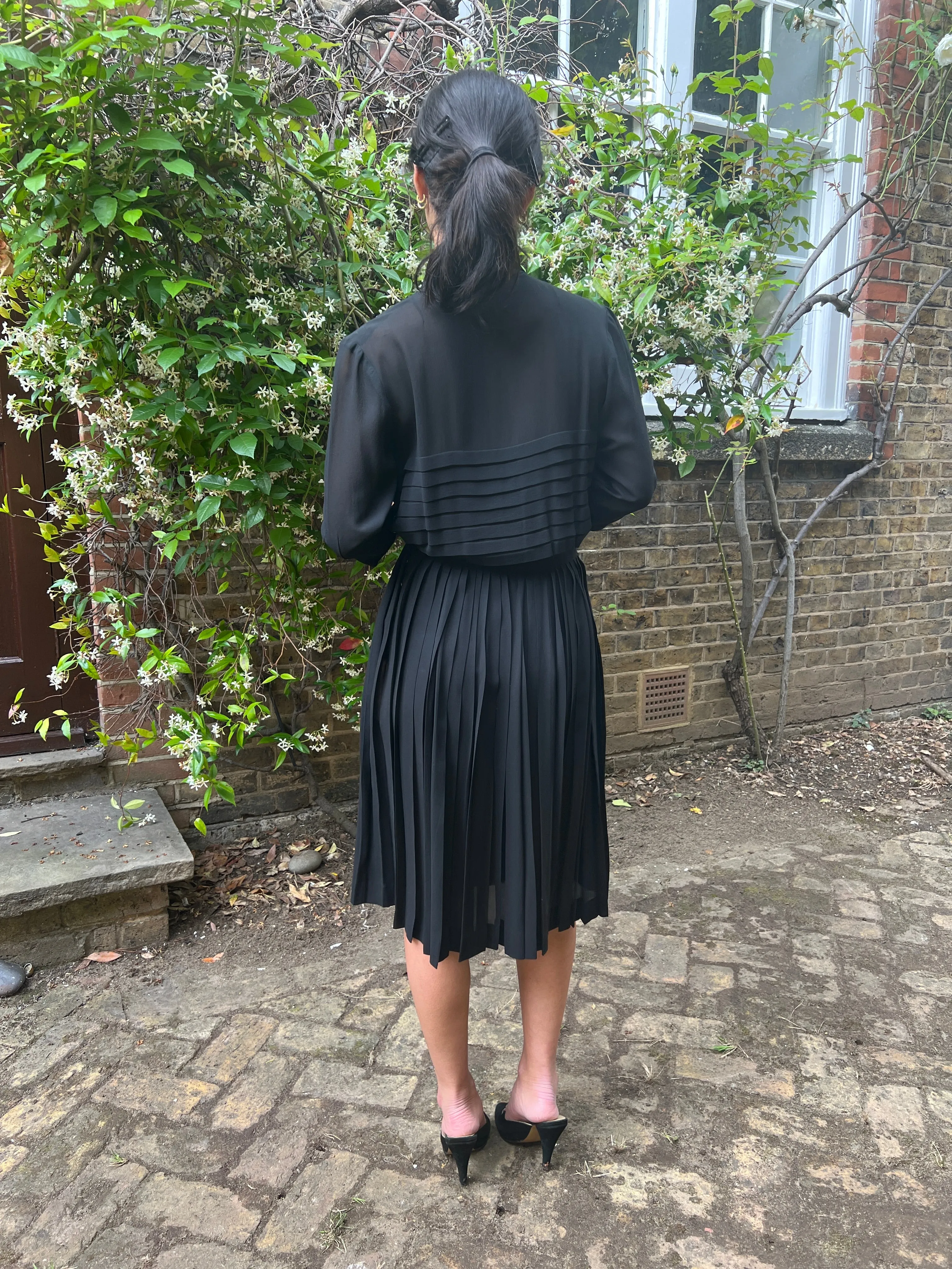 1940s Haute Couture Black Silk Dress