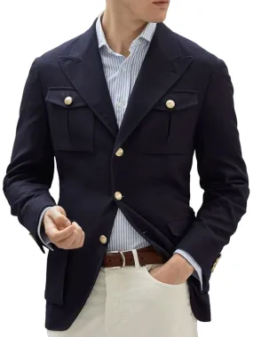 【24-hour shipping】Vintage Solid Color Cotton Multi-Pocket Casual Blazer