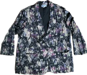 80s Michael Taylor Black Embossed Floral Blazer      XXXL