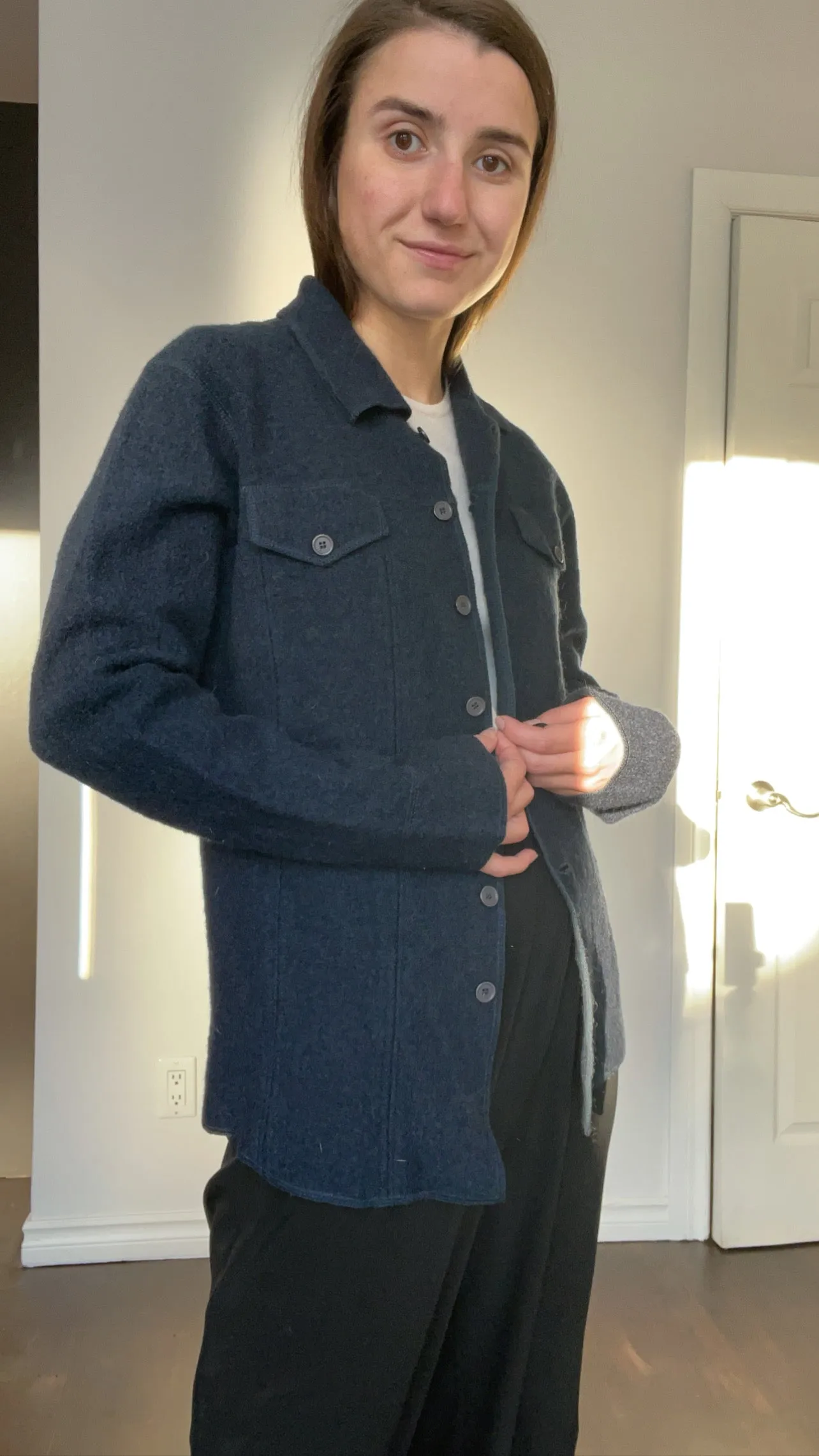 90s Navy Boiled Wool Shacket - S