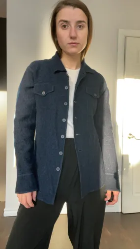 90s Navy Boiled Wool Shacket - S