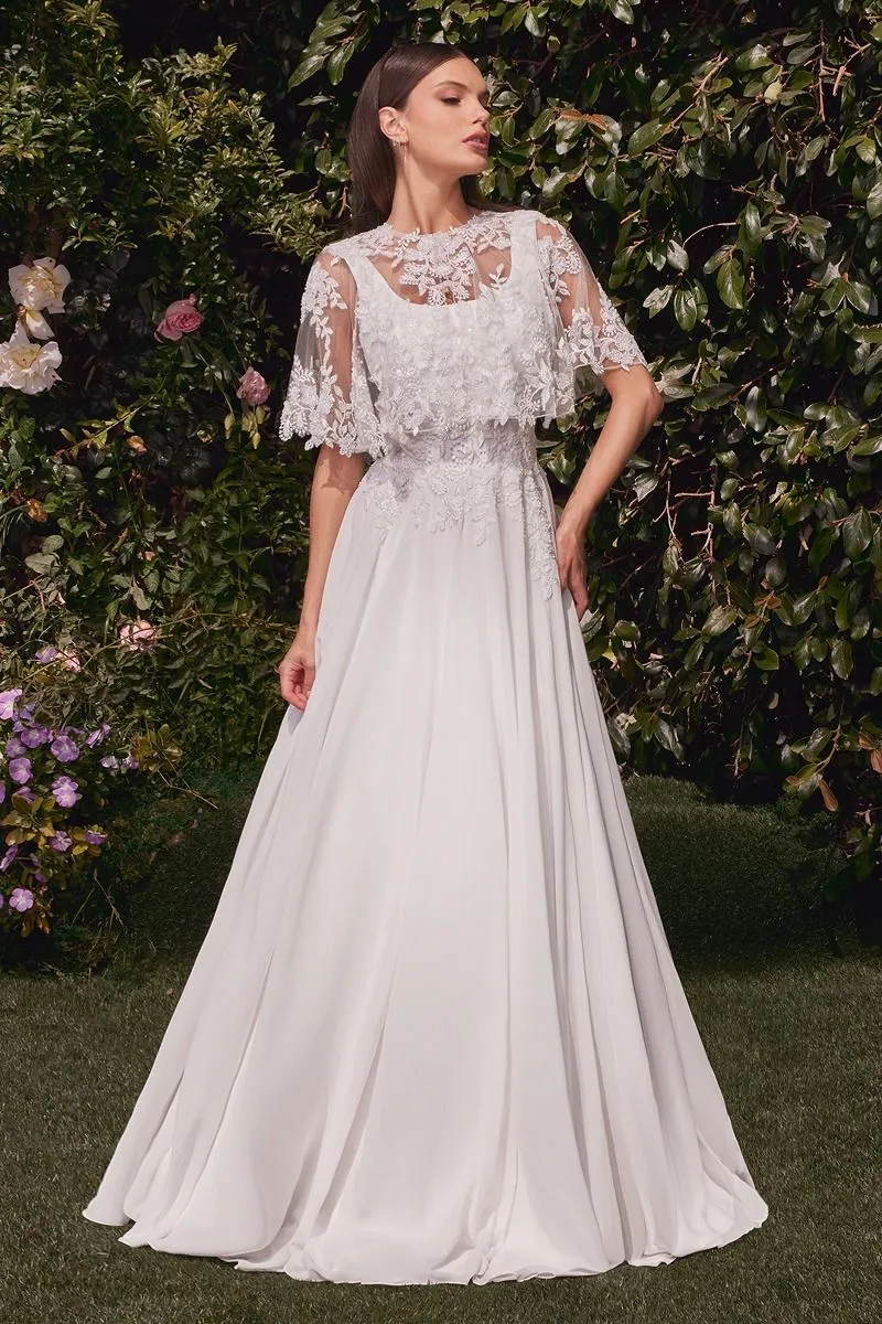 A-LINE CHIFFON BRIDAL GOWN WITH REMOVABLE CAPE CDCDS503W