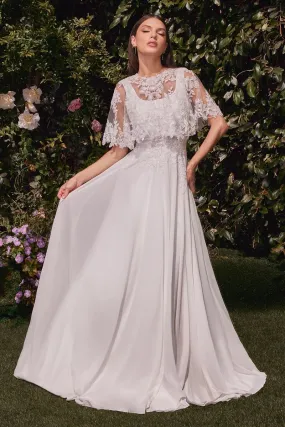 A-LINE CHIFFON BRIDAL GOWN WITH REMOVABLE CAPE CDCDS503W