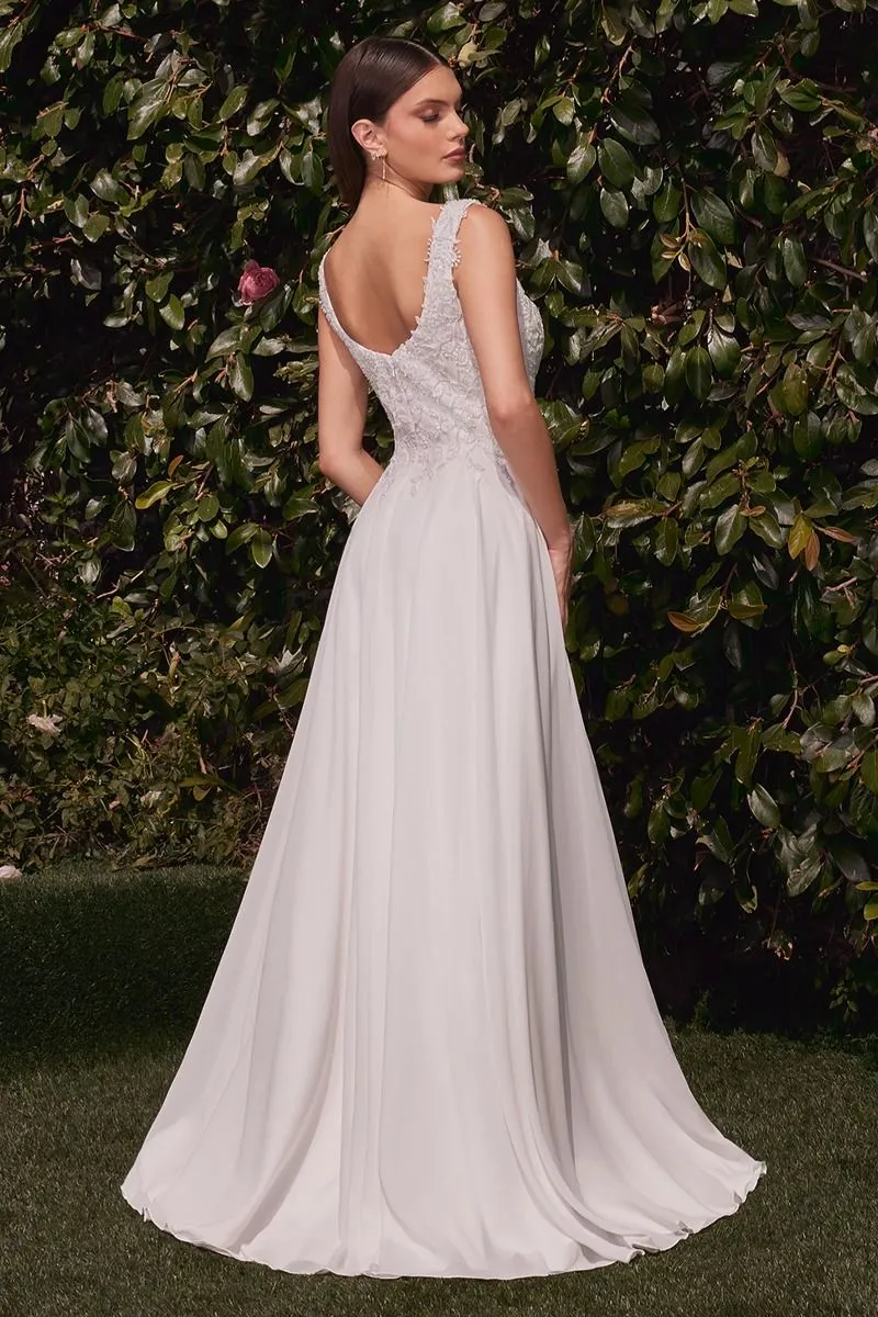 A-LINE CHIFFON BRIDAL GOWN WITH REMOVABLE CAPE CDCDS503W