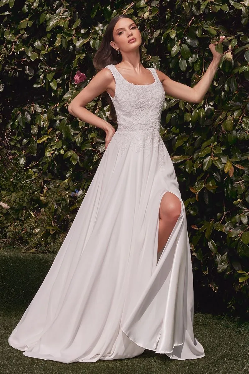 A-LINE CHIFFON BRIDAL GOWN WITH REMOVABLE CAPE CDCDS503W