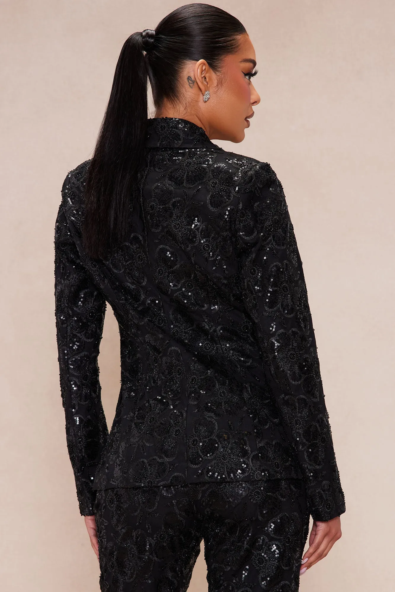 Adriannna Embroidered Sequin Blazer - Black