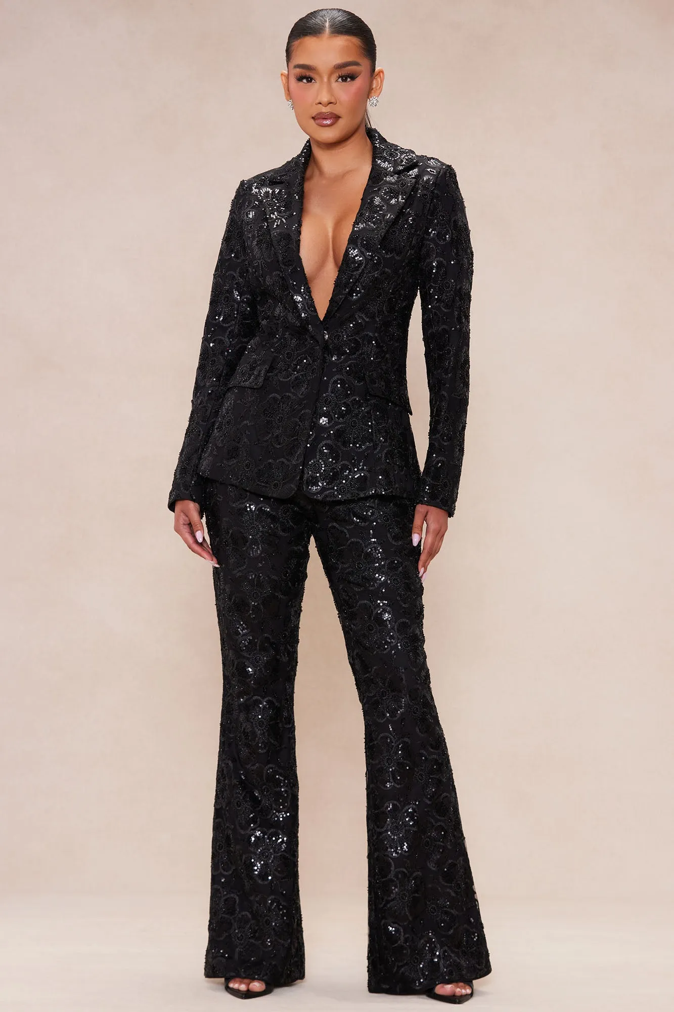 Adriannna Embroidered Sequin Blazer - Black
