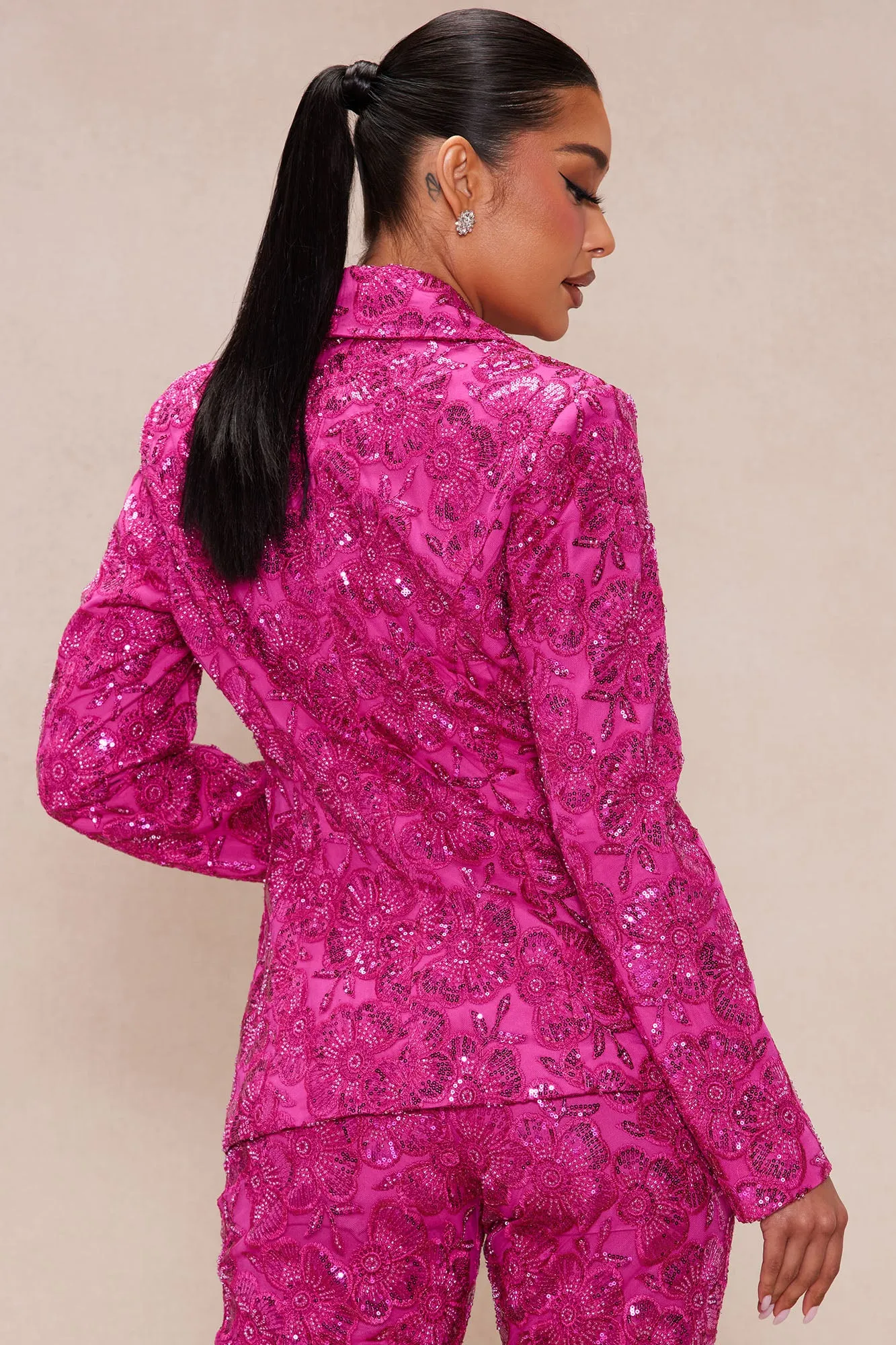 Adriannna Embroidered Sequin Blazer - Fuchsia