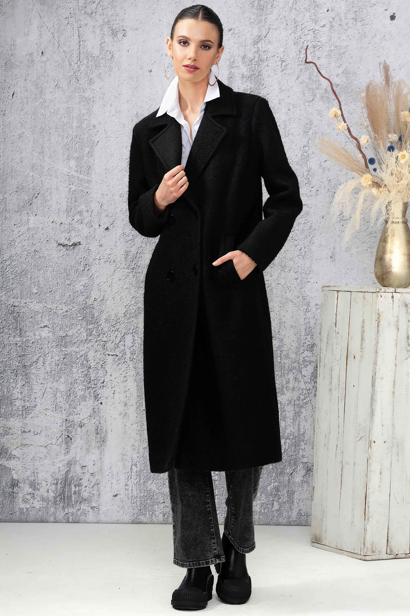 Alison Sheri A44003 Coat Black Two Button