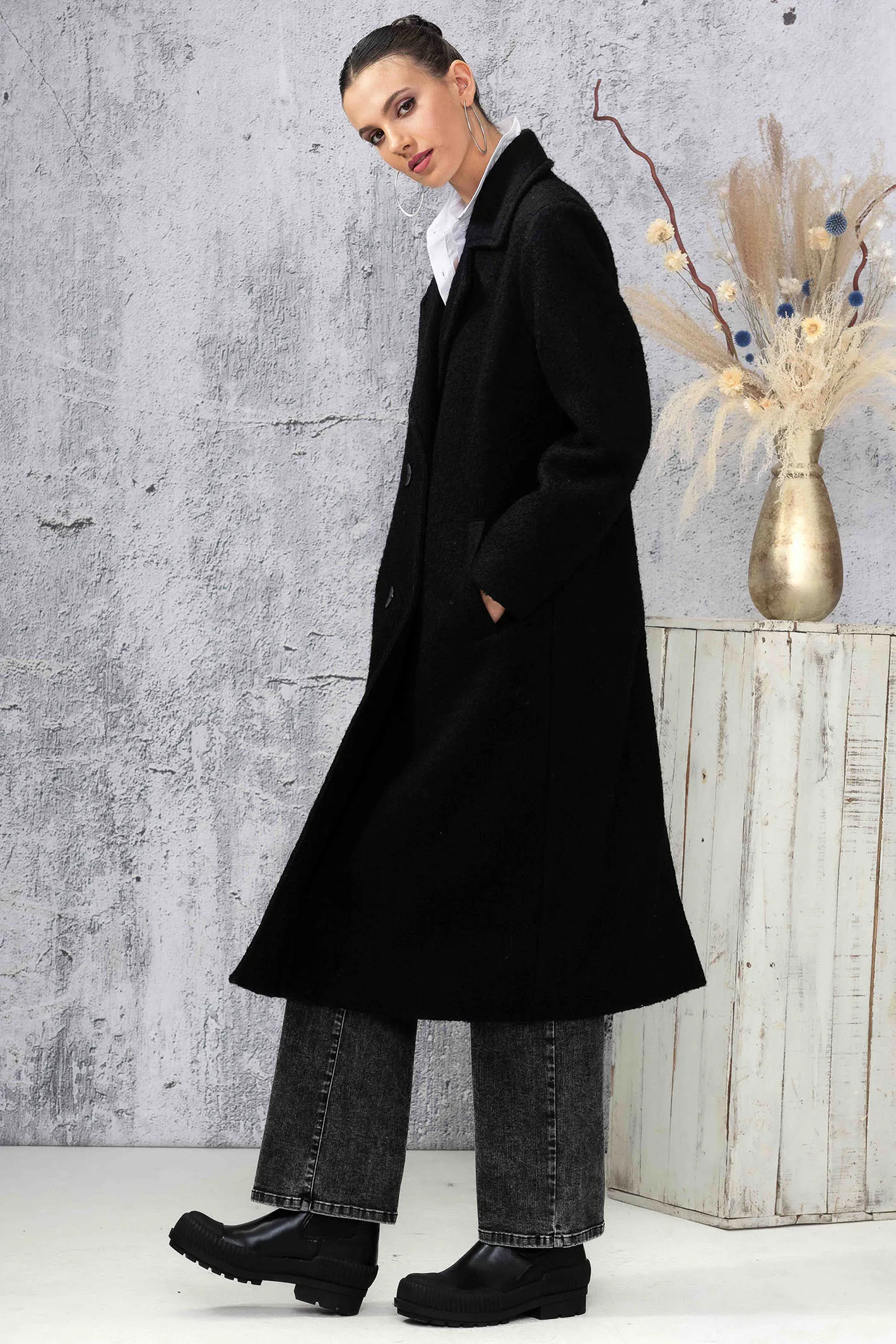 Alison Sheri A44003 Coat Black Two Button
