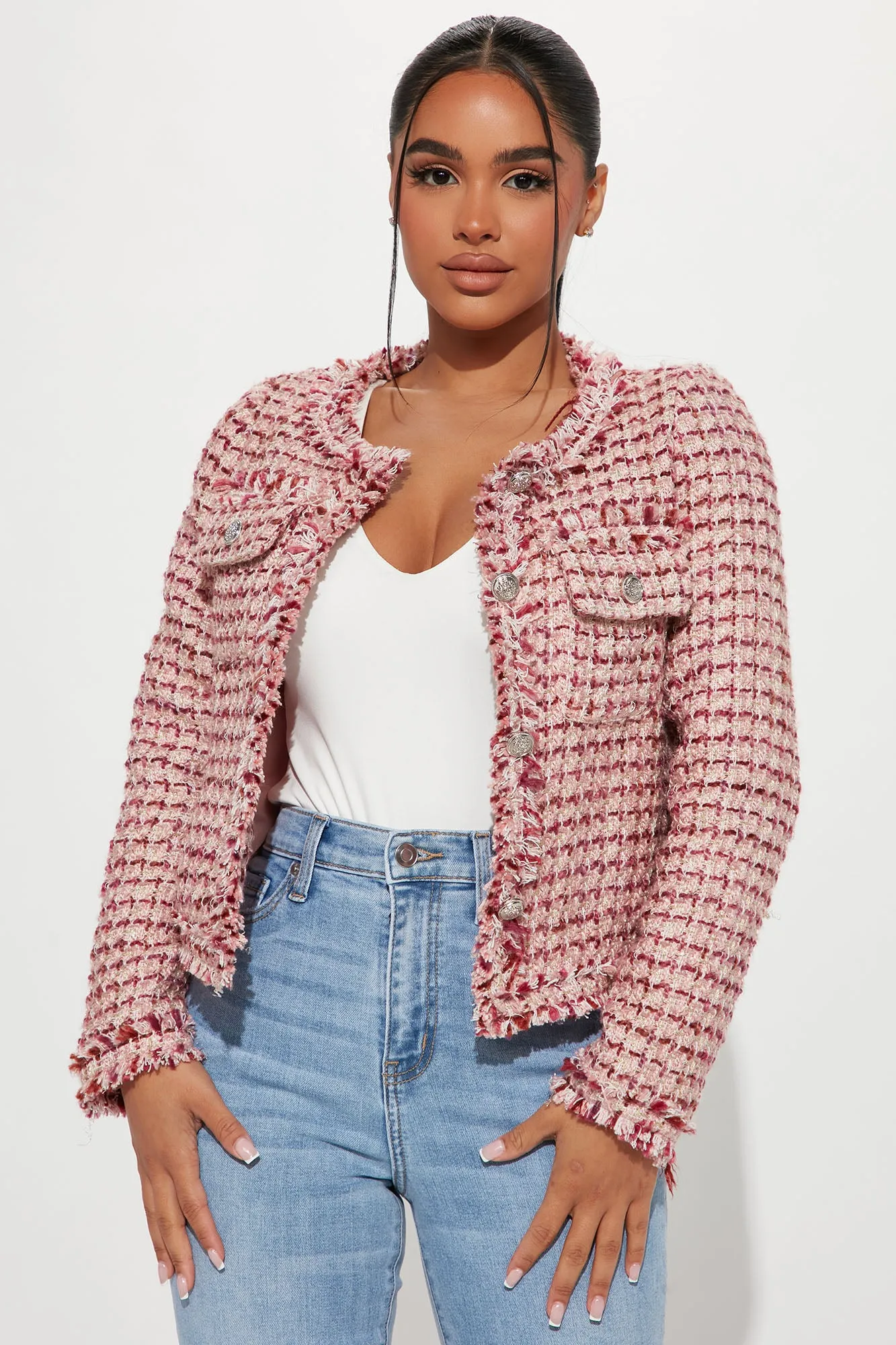 Always In Charge Tweed Blazer - Mauve