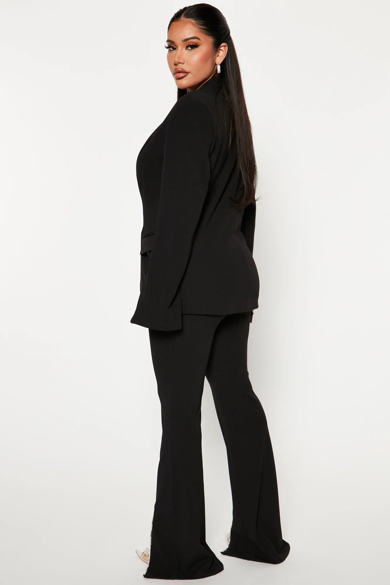 Alyssa Rhinestone Blazer Pant Set - Black