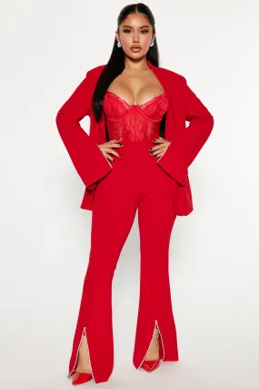 Alyssa Rhinestone Blazer Pant Set - Red