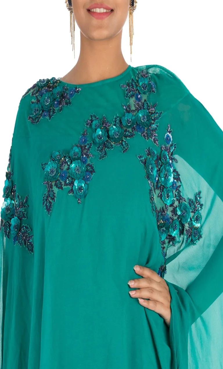 Anju Agarwal Pine Green Long Cape Gown