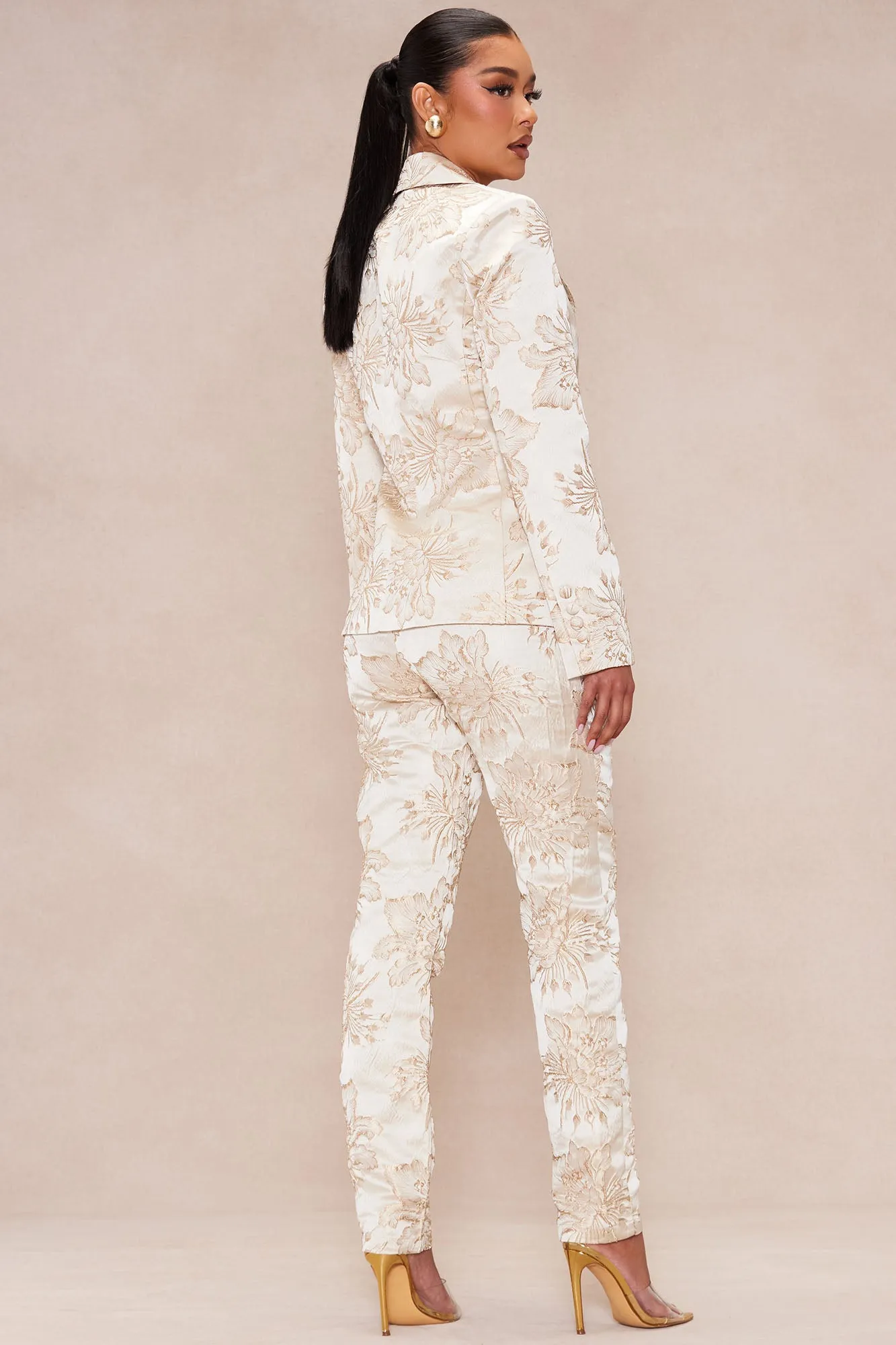Annika Satin Suit Set - Champagne