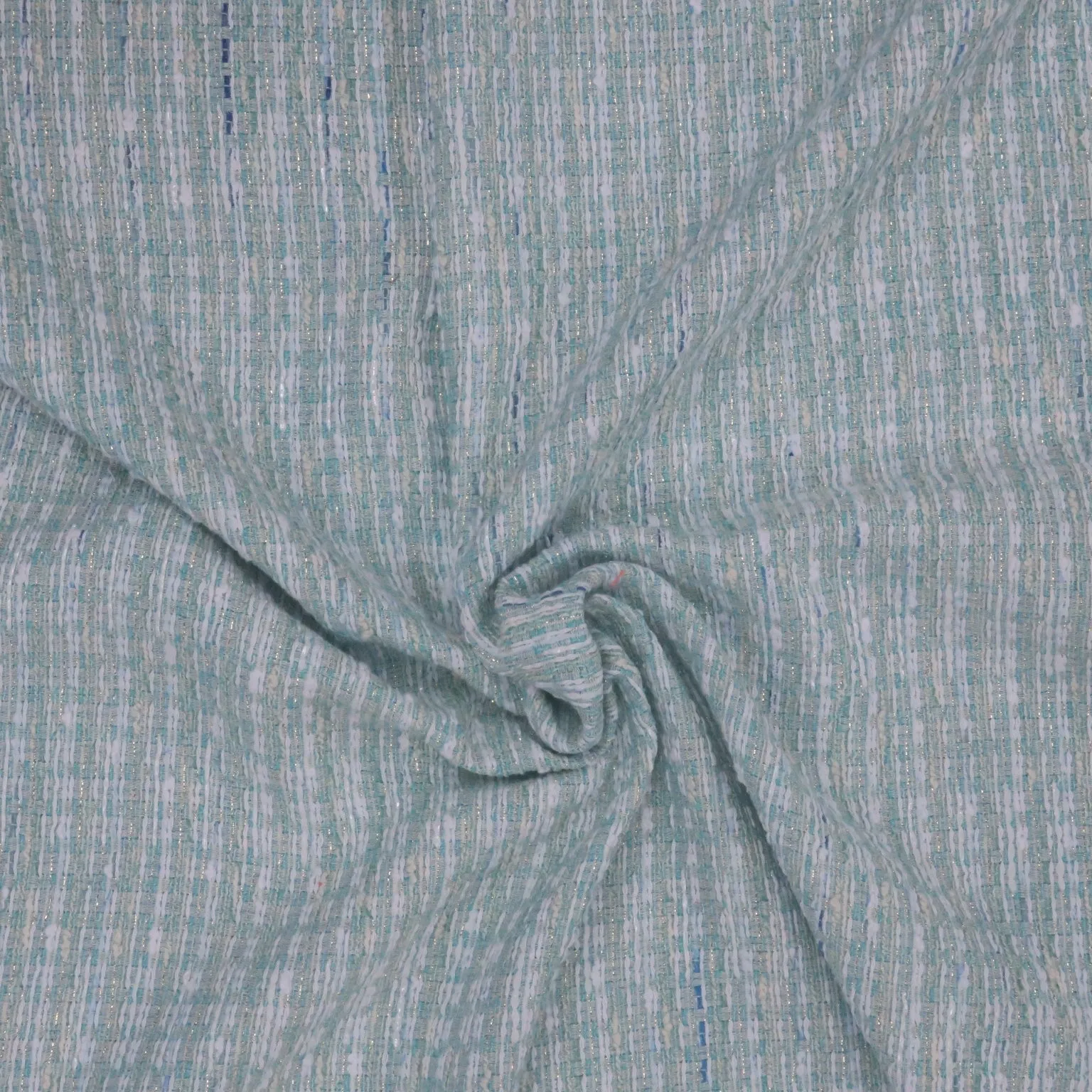 Aqua Turquoise with Metallic Gold Accents Stripe Texture Threaded Tweed Boucle Fabric