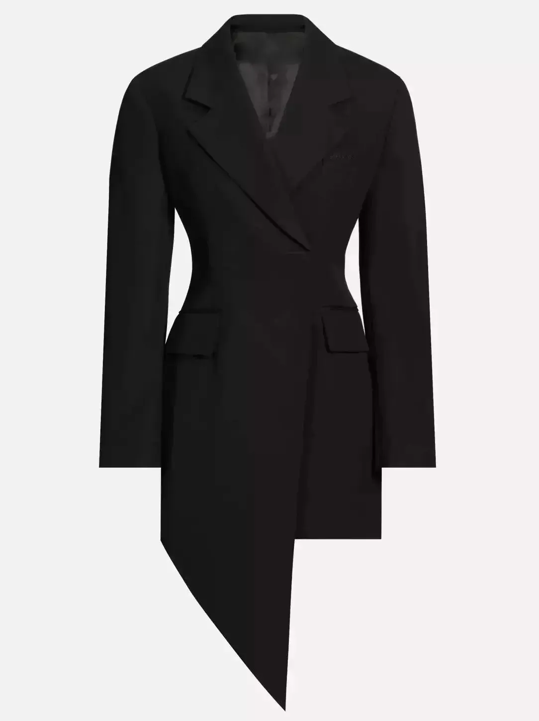 Asymmetrical Black Wool-Blend Blazer Mini Dress