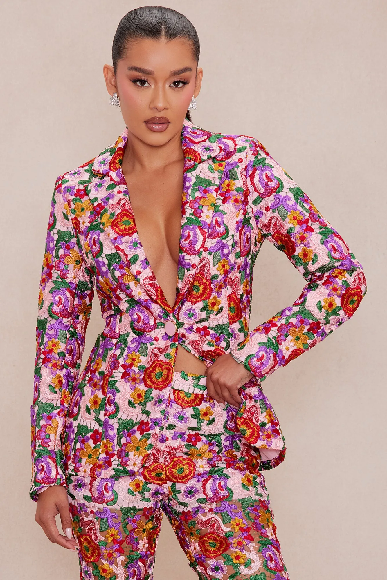 Aubrey Floral Lace Blazer - Pink/combo