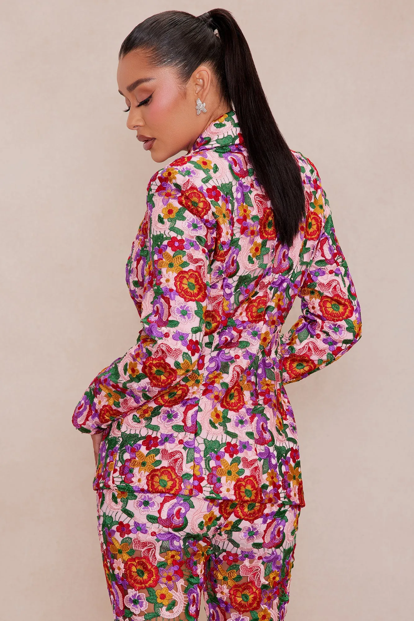 Aubrey Floral Lace Blazer - Pink/combo