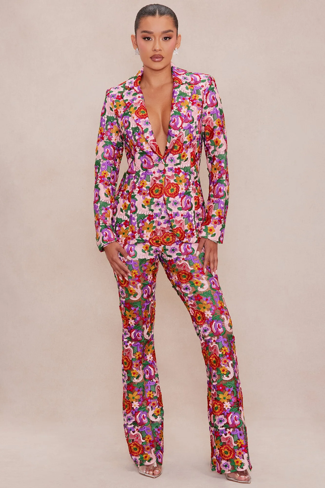 Aubrey Floral Lace Blazer - Pink/combo