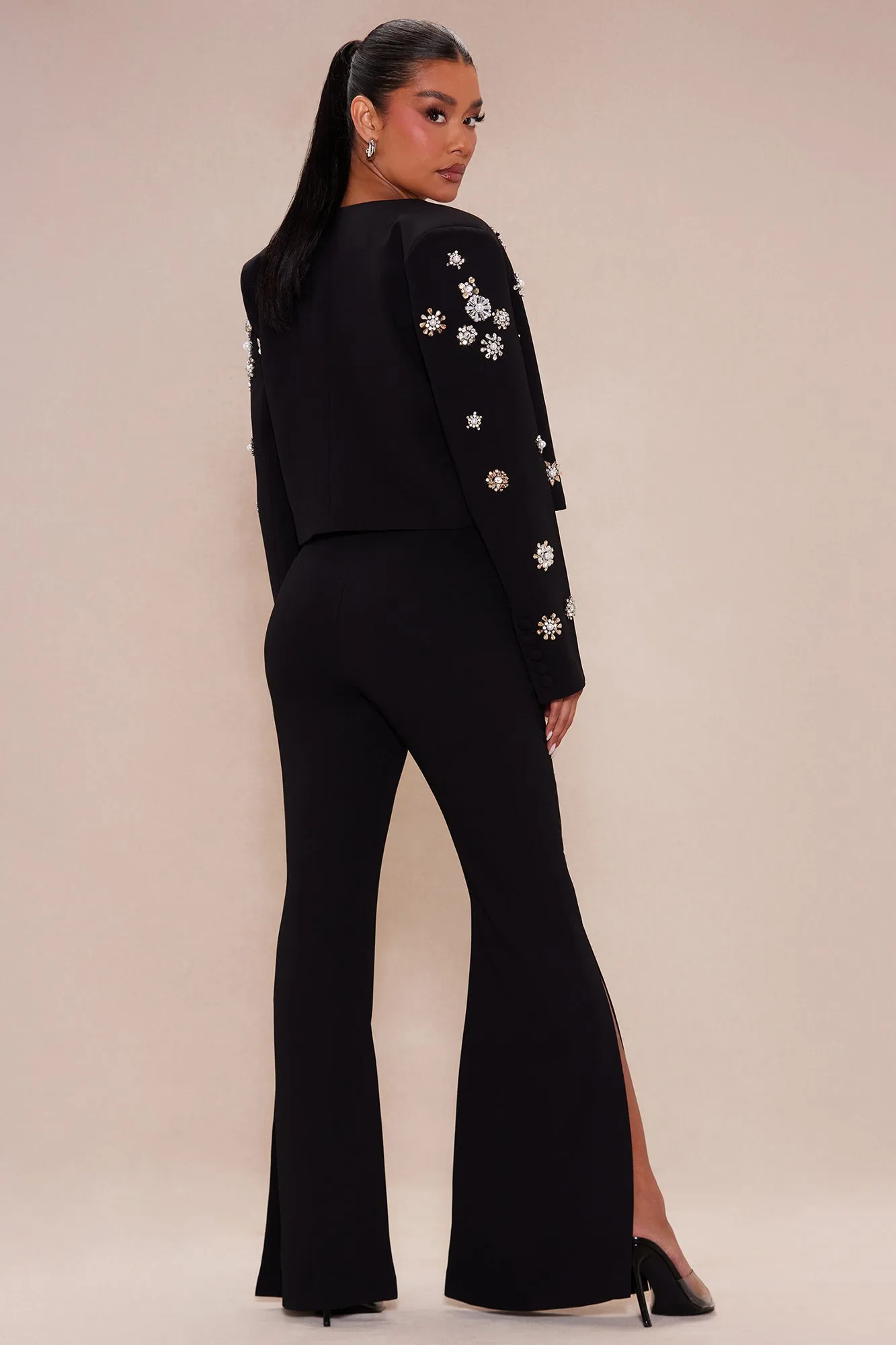 Avah Embellished Blazer Suit Set - Black
