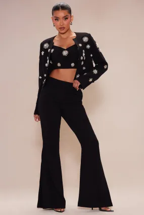 Avah Embellished Blazer Suit Set - Black