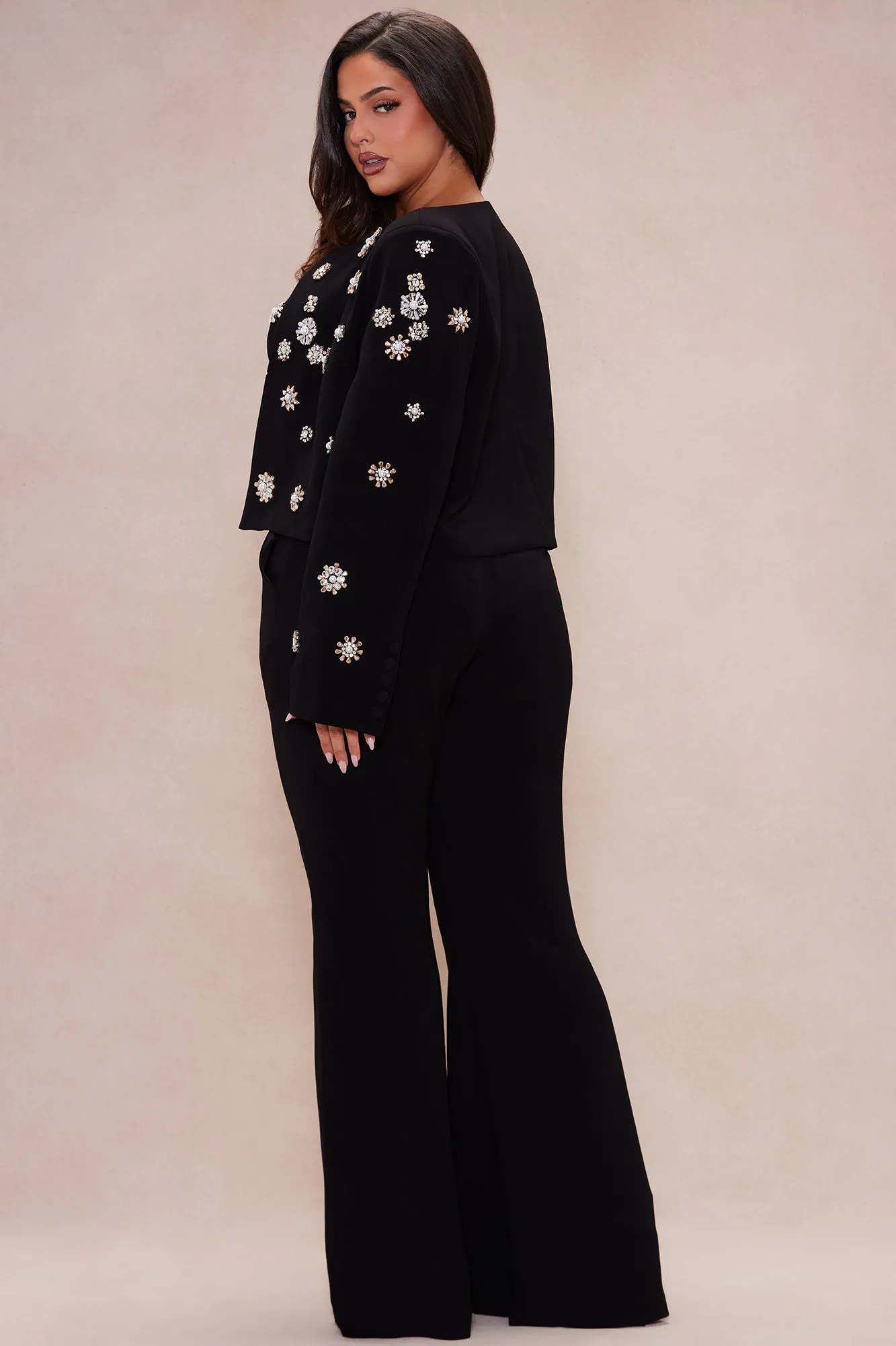 Avah Embellished Blazer Suit Set - Black