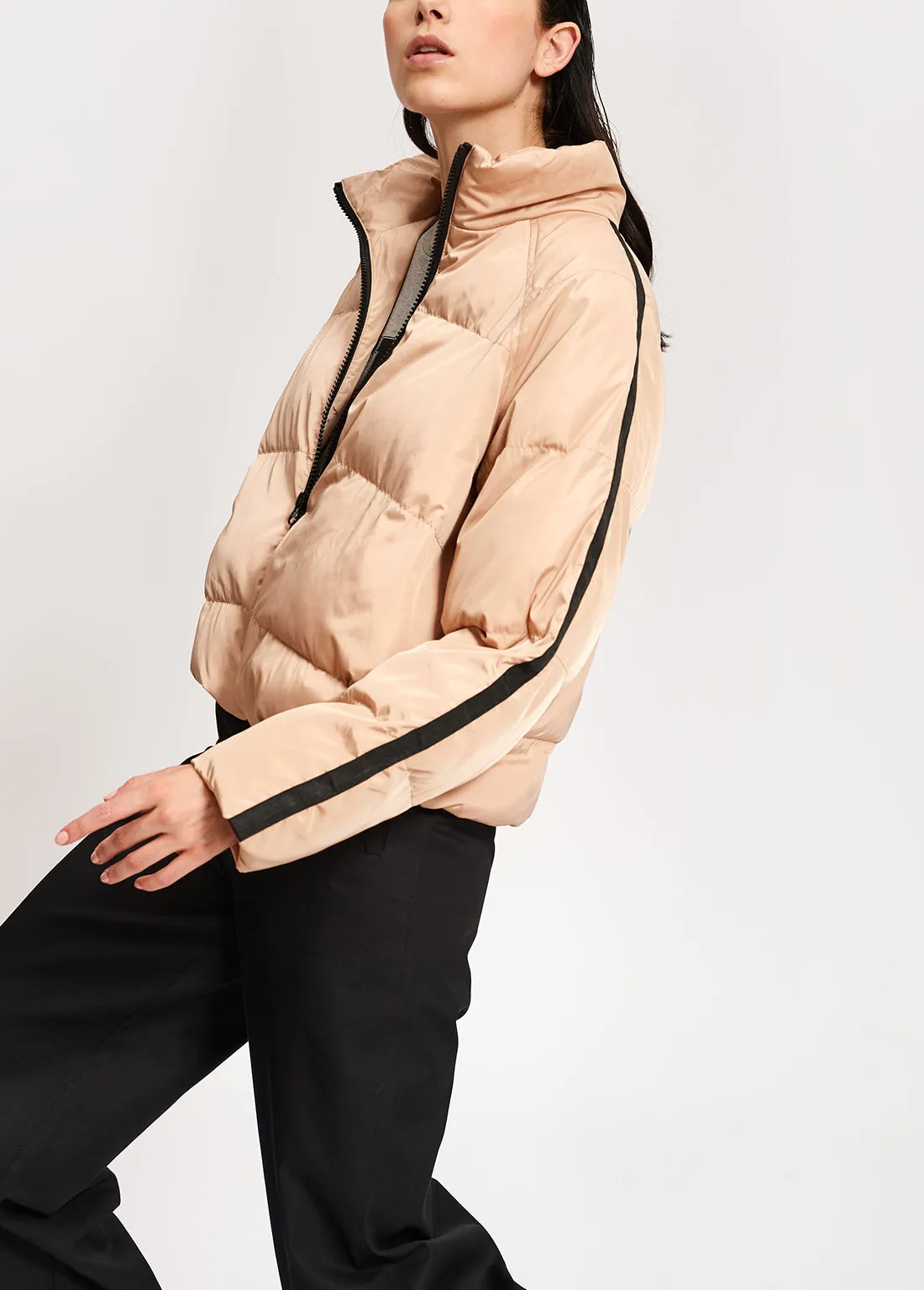 Beige quilted down jacket