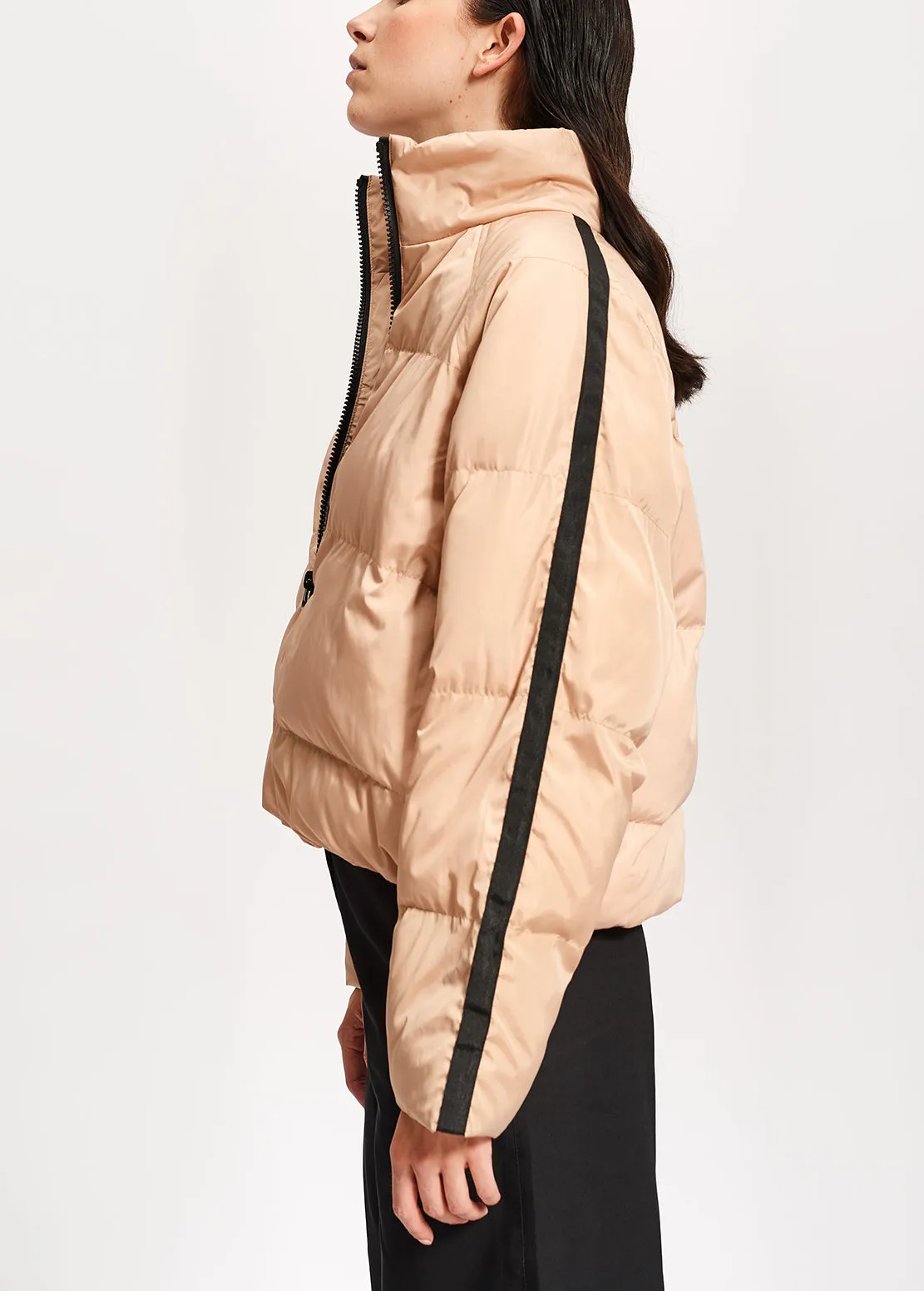 Beige quilted down jacket