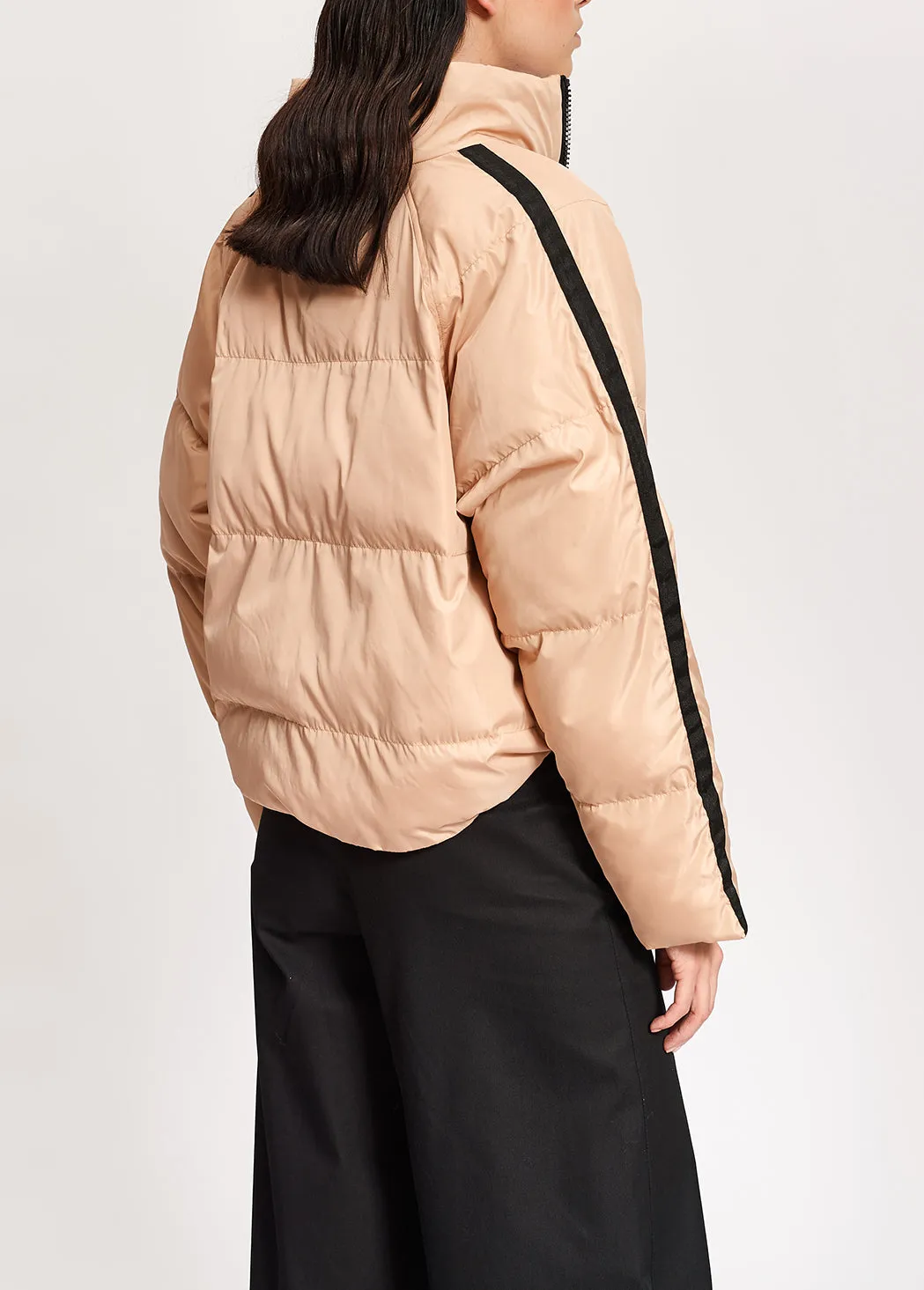 Beige quilted down jacket