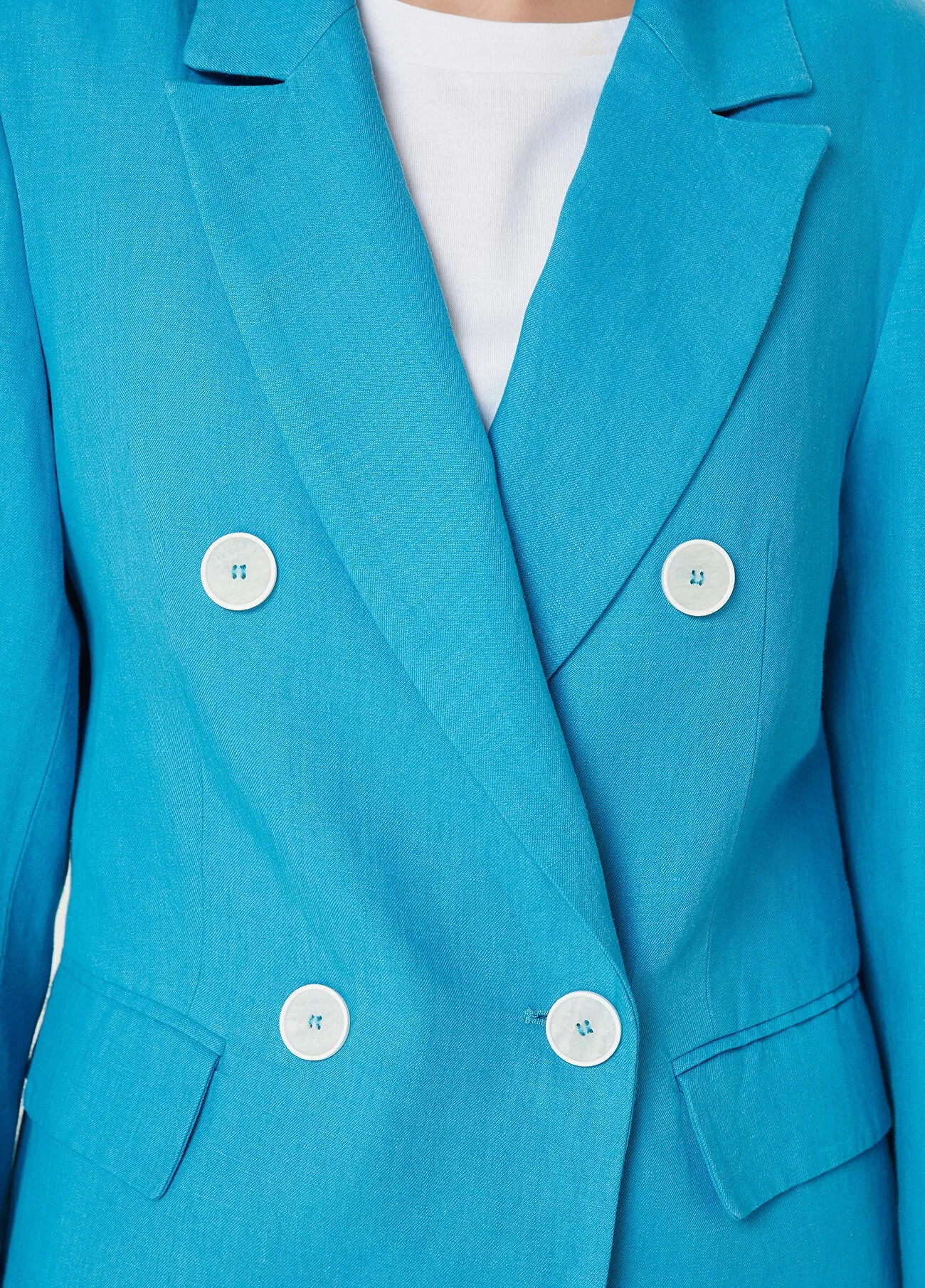 Beymen Club Double Breasted Linen Blazer Blue