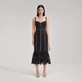 Black Cord Lace Midi Dress
