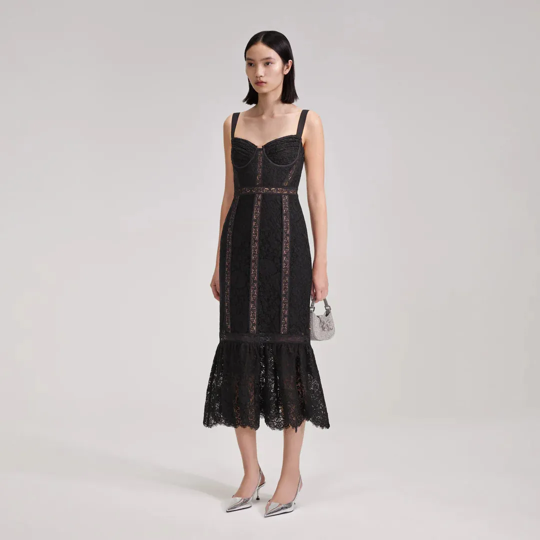 Black Cord Lace Midi Dress