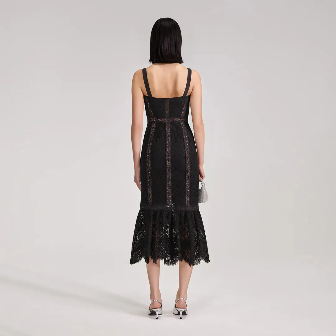 Black Cord Lace Midi Dress