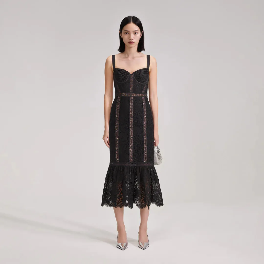 Black Cord Lace Midi Dress