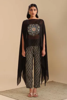 Black Eraya Printed Top, Pant & Cape Set