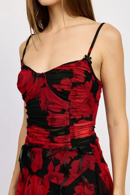 Black Floral Corset Top