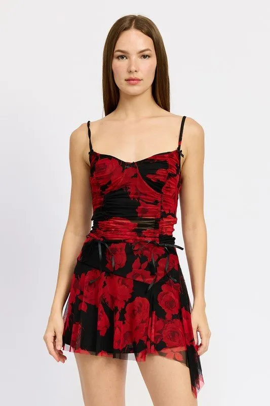 Black Floral Corset Top