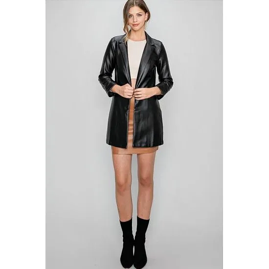 Black Pleather Oversized Blazer Jacket