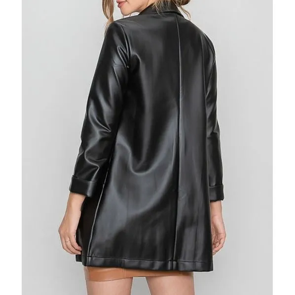 Black Pleather Oversized Blazer Jacket