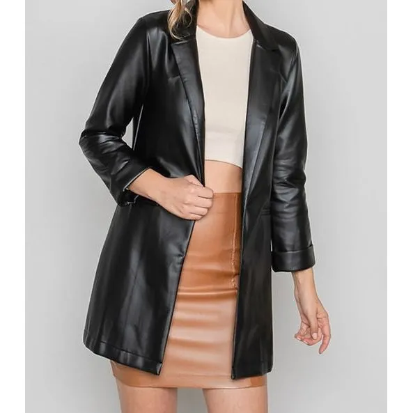 Black Pleather Oversized Blazer Jacket