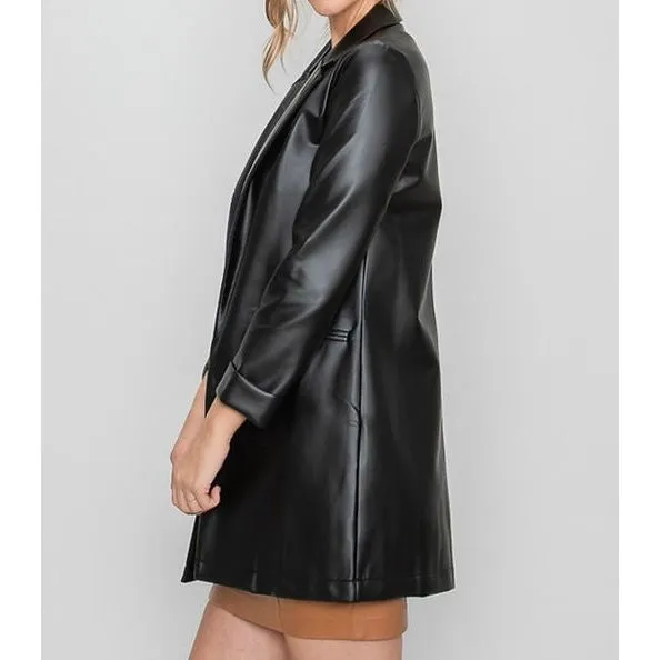 Black Pleather Oversized Blazer Jacket