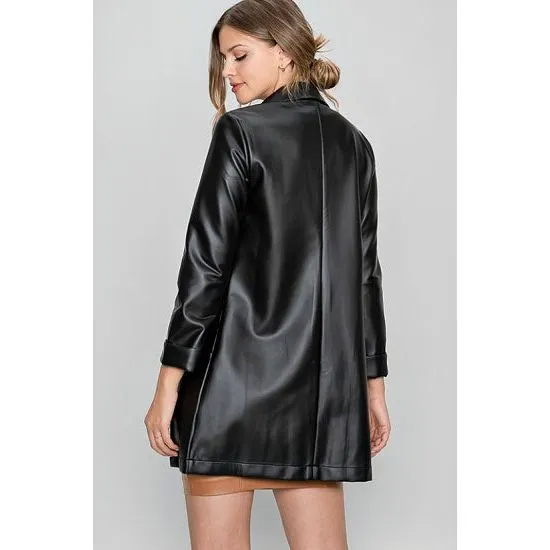 Black Pleather Oversized Blazer Jacket