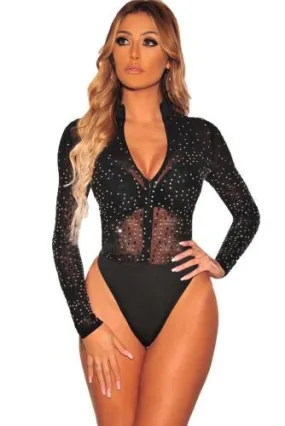Black Sheer Blingy Bodysuit