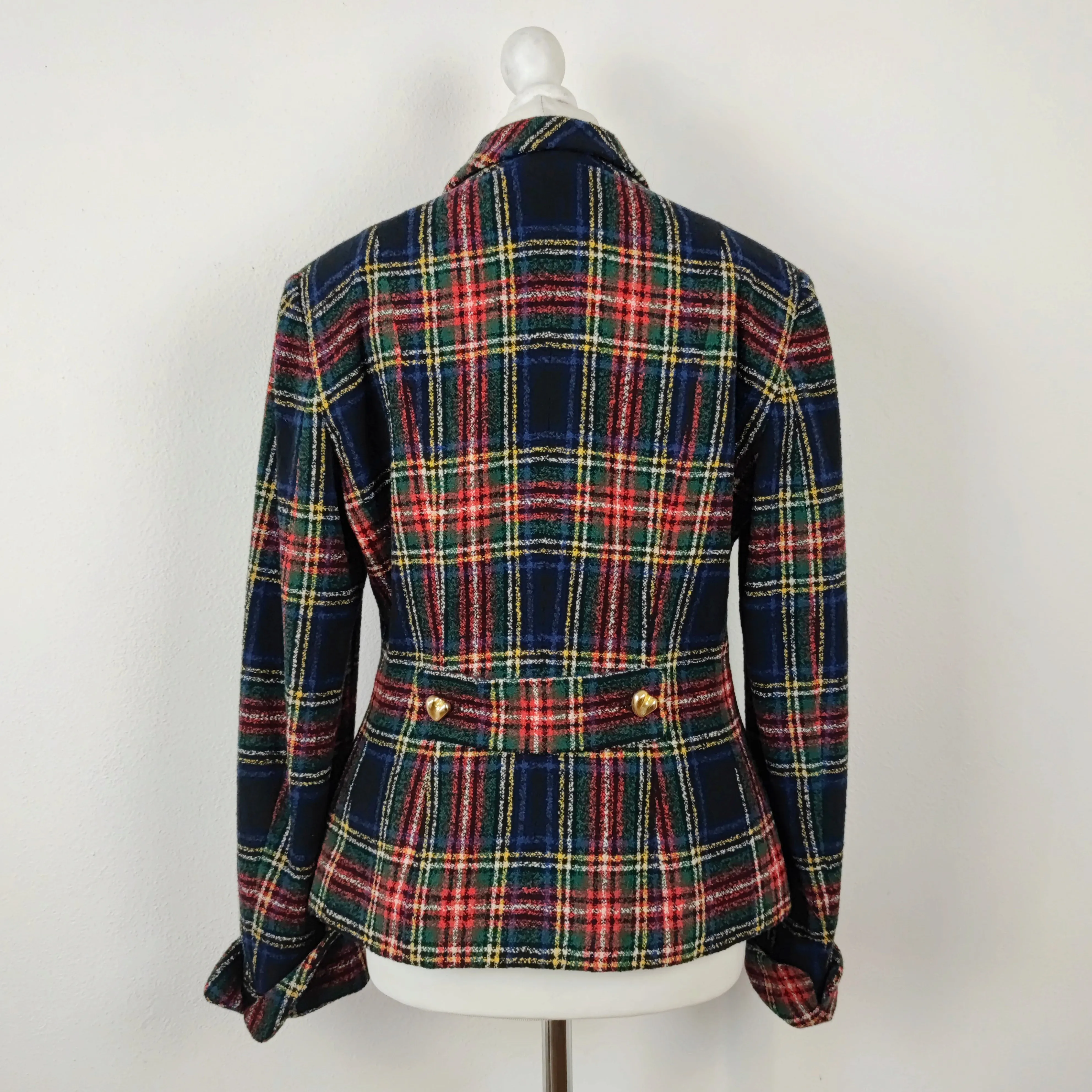 Blazer Moschino couture tartan bottoni cuore oro