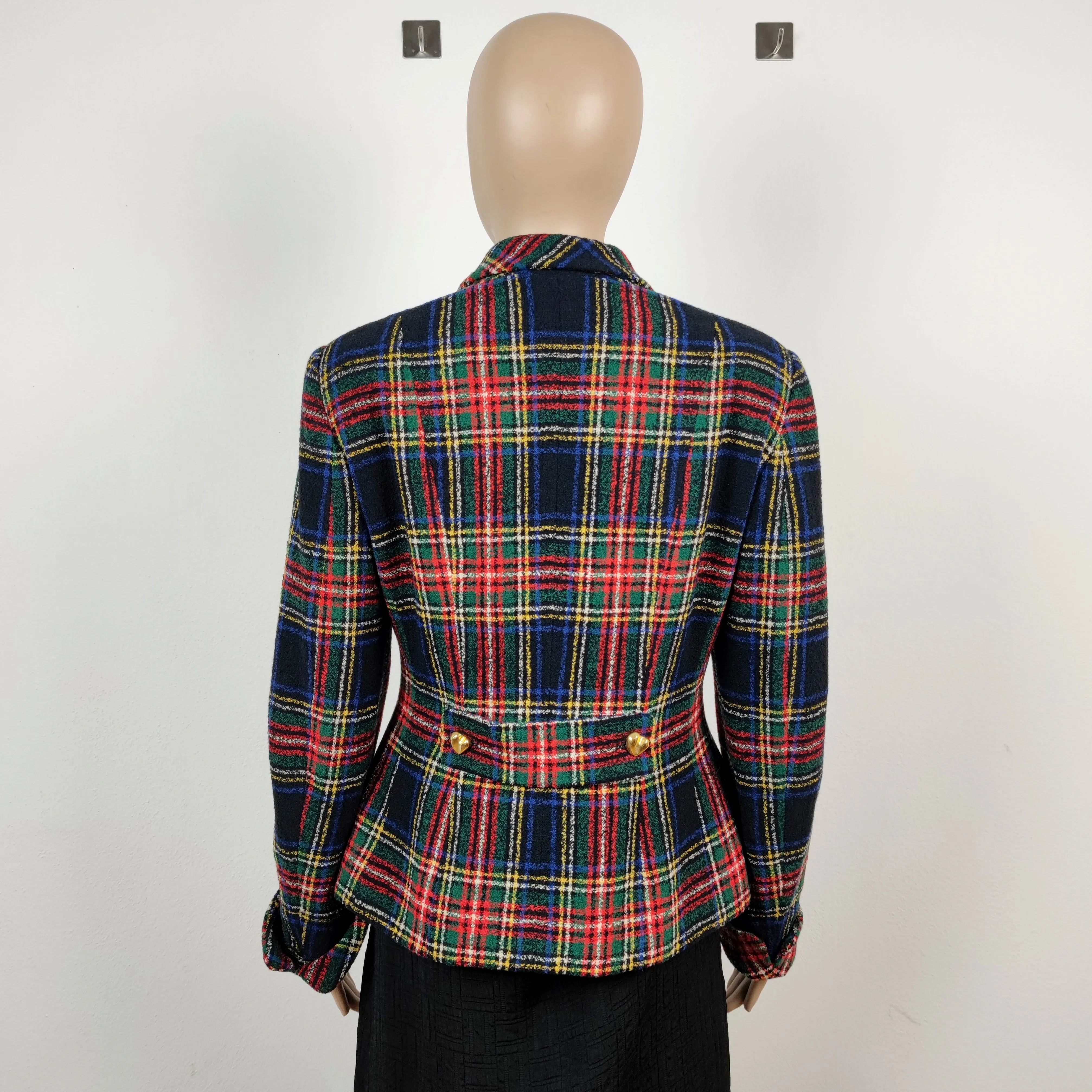 Blazer Moschino couture tartan bottoni cuore oro