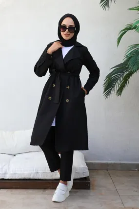 BNG Women Boyfriend Hijab Trench Coat Black - Clermont