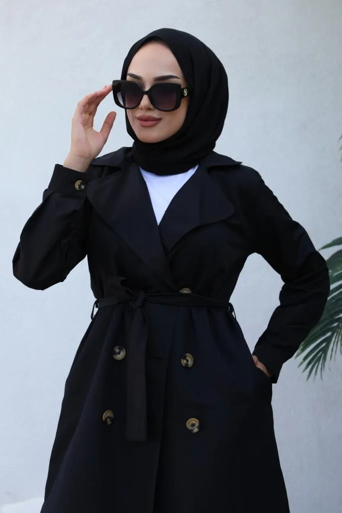 BNG Women Boyfriend Hijab Trench Coat Black - Clermont